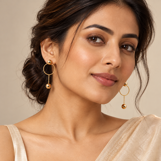 Versatile Dangle Hoop Earrings - Gold Balls