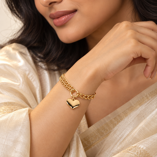 Gold Plated Hanging Heart Bracelet