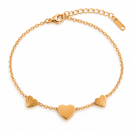 Triple Heart Dainty Gold Bracelet