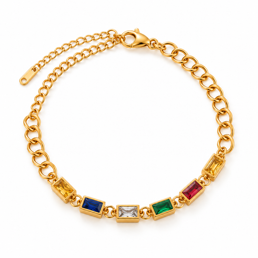Rainbow Baguette Charm Gold Bracelet
