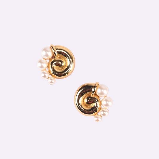 Vintage Snail Pearl Earrings