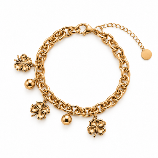 Lucky Clover Charm Bracelet - Gold Plated