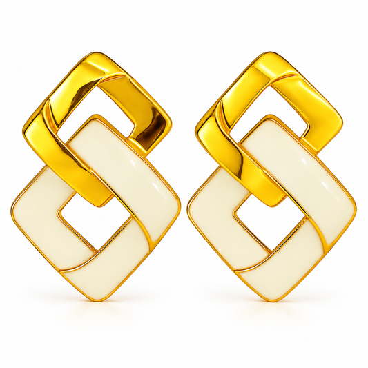 Women’s White & Gold Geometric Statement Earrings Earrings