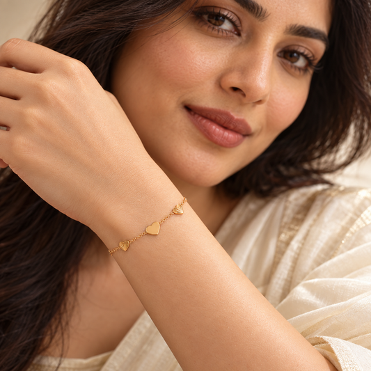 Triple Heart Dainty Gold Bracelet