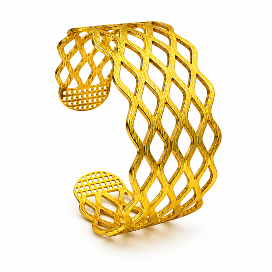 Gold-Tone Diamond Cut Design Cuff Bangle