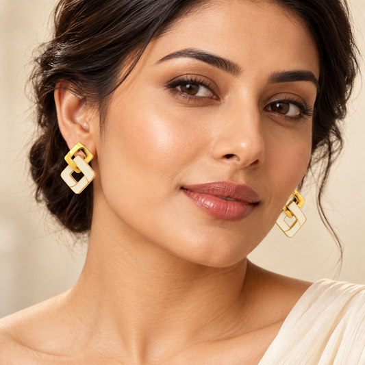 Women’s White & Gold Geometric Statement Earrings Earrings