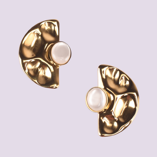 White Pearl Gold Twist Earrings