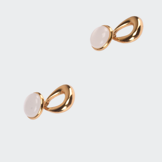 Minimal Lustre Stone and Gold Stud Earrings