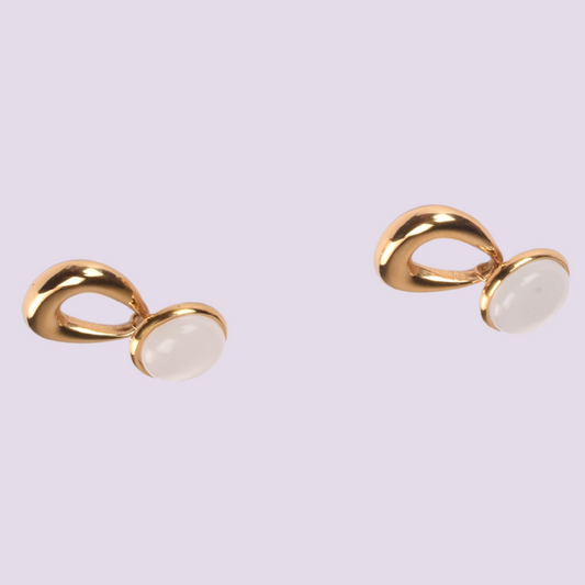 Minimal Lustre Stone and Gold Stud Earrings