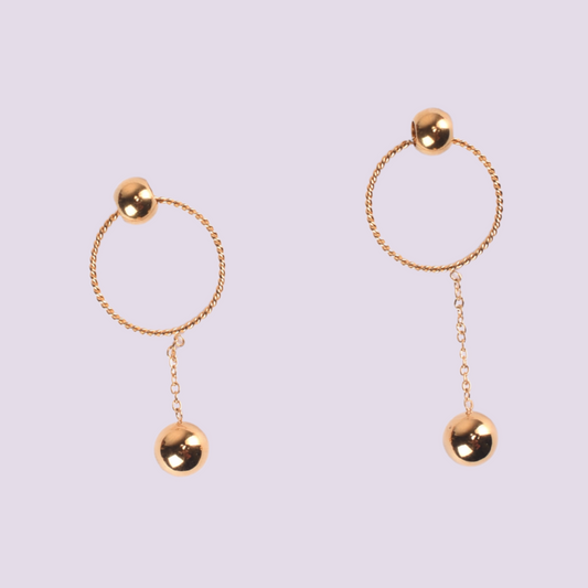 Versatile Dangle Hoop Earrings - Gold Balls