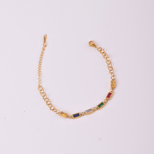 Rainbow Baguette Charm Gold Bracelet