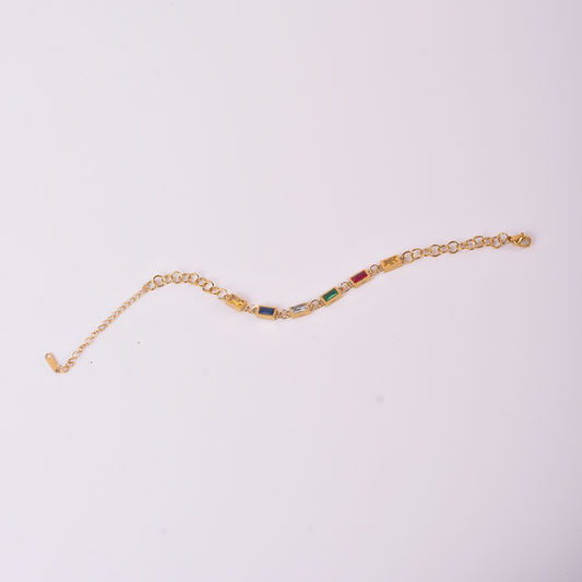 Rainbow Baguette Charm Gold Bracelet