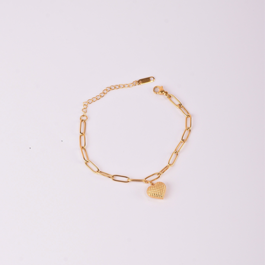 Golden Heart Charm Link Bracelet