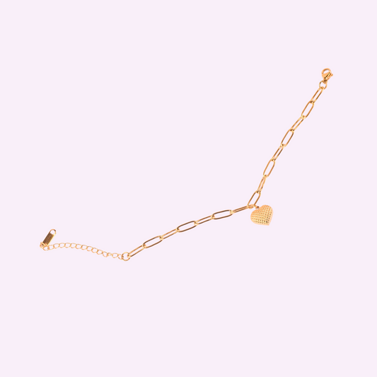 Golden Heart Charm Link Bracelet
