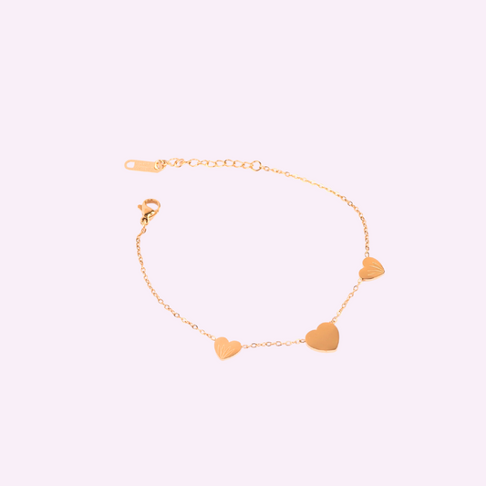 Triple Heart Dainty Gold Bracelet