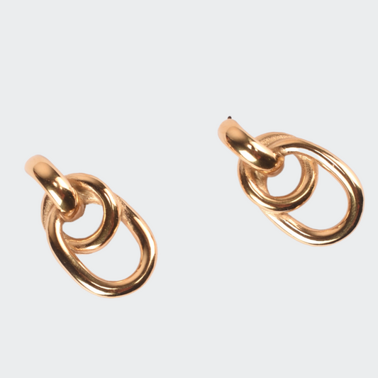 Metallic Layered Oval Door Knocker Earrings