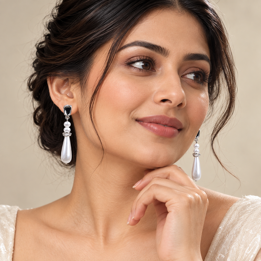 Silver Pearl Rainfall Earrings