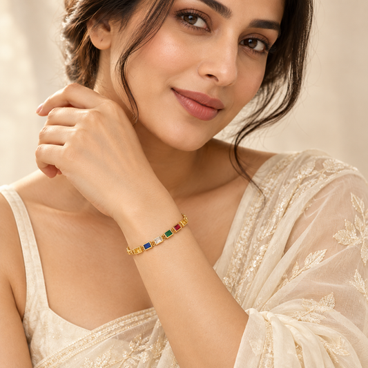 Rainbow Baguette Charm Gold Bracelet