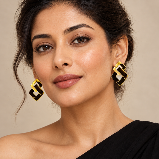 Women’s Black & Gold Geometric Statement Earrings