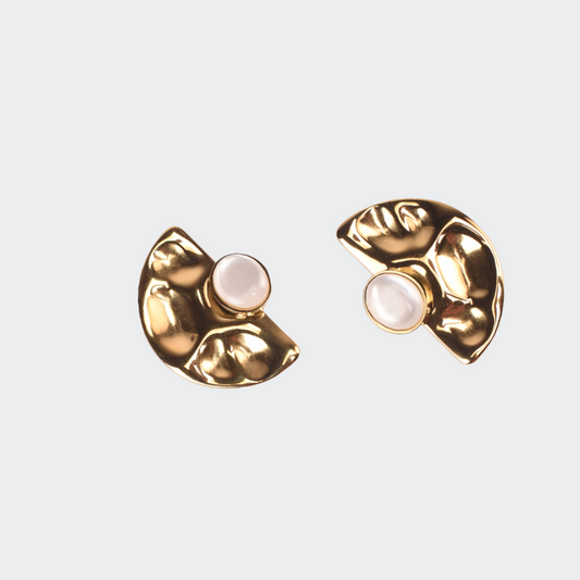 White Pearl Gold Twist Earrings